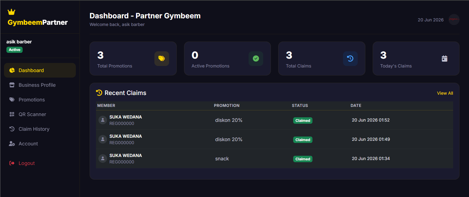 Gymbeem Partner Dashboard